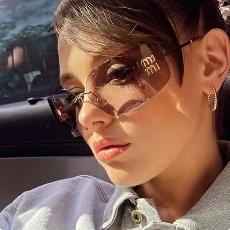 Rimless Gold-Tone Shield Sunglasses - draft