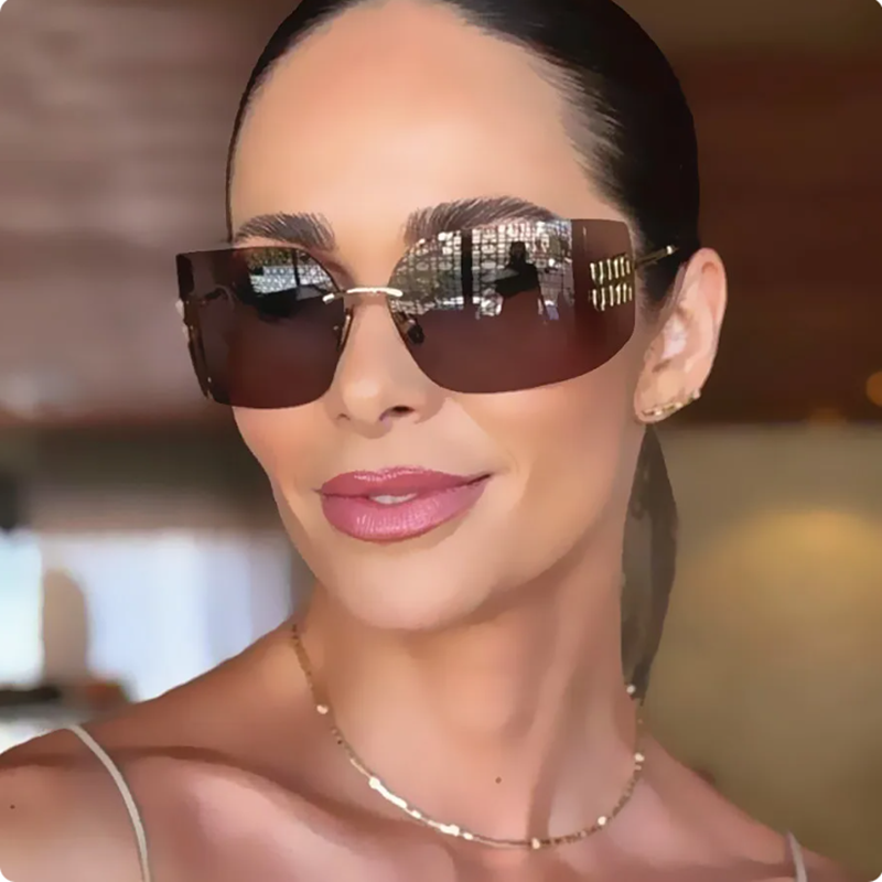Rimless Gold-Tone Shield Sunglasses - draft
