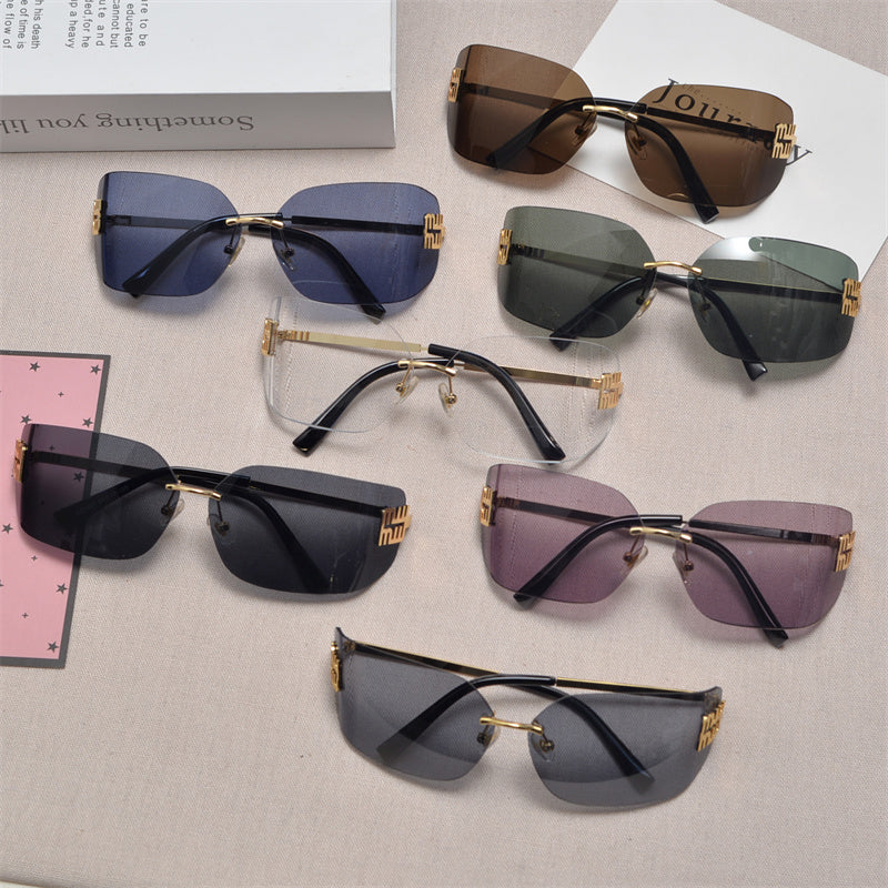 Rimless Gold-Tone Shield Sunglasses - draft
