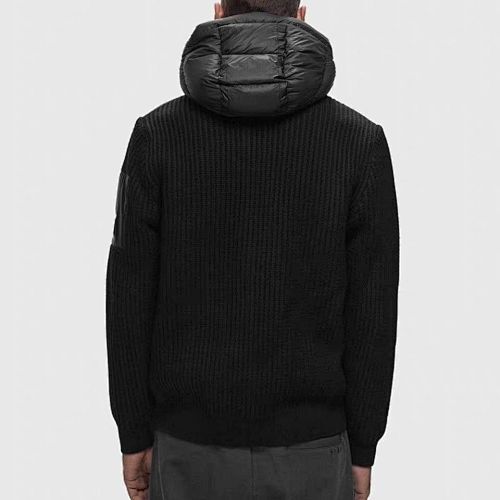 Hooded Puffer Jacket with Knit Sleeves - draft