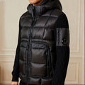 Hooded Puffer Jacket with Knit Sleeves - draft