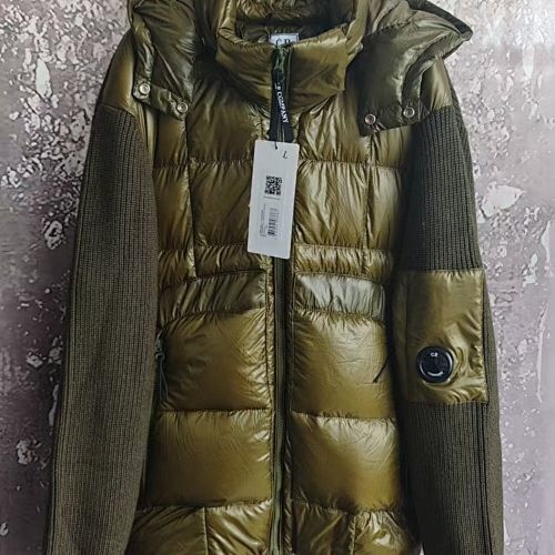 Hooded Puffer Jacket with Knit Sleeves - draft