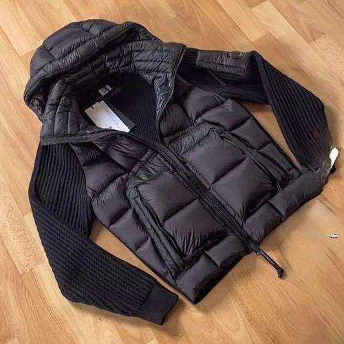 Hooded Puffer Jacket with Knit Sleeves - draft