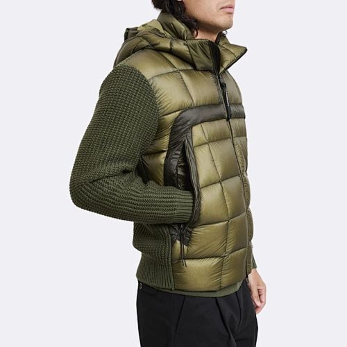 Hooded Puffer Jacket with Knit Sleeves - draft