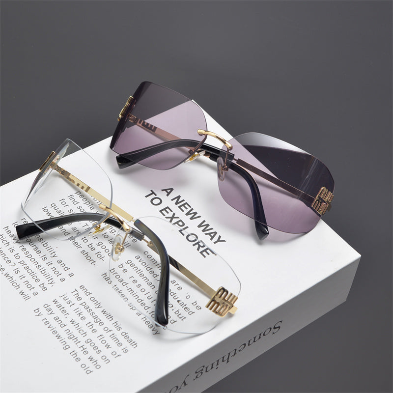 Rimless Gold-Tone Shield Sunglasses - draft