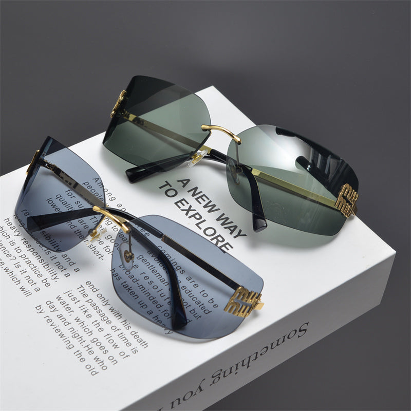 Rimless Gold-Tone Shield Sunglasses - draft