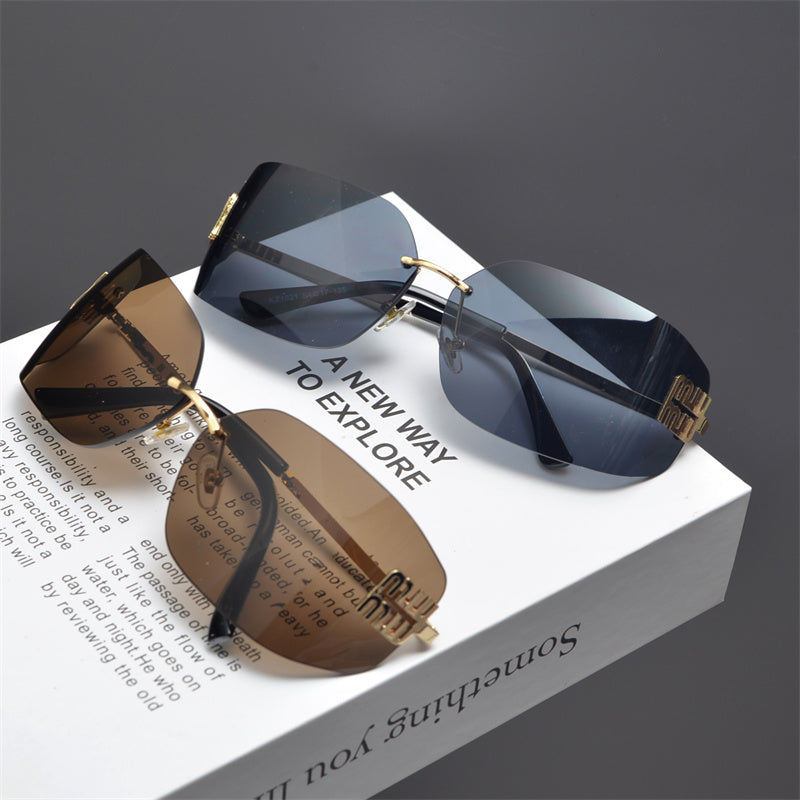 Rimless Gold-Tone Shield Sunglasses - draft
