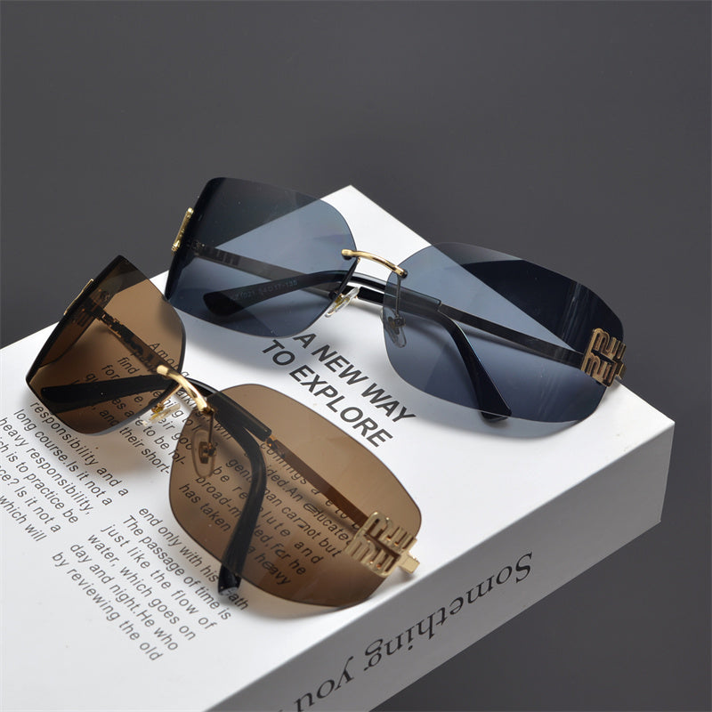 Rimless Gold-Tone Shield Sunglasses - draft