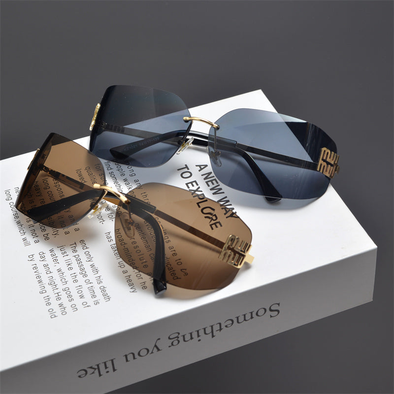 Rimless Gold-Tone Shield Sunglasses - draft