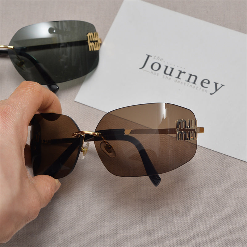 Rimless Gold-Tone Shield Sunglasses - draft