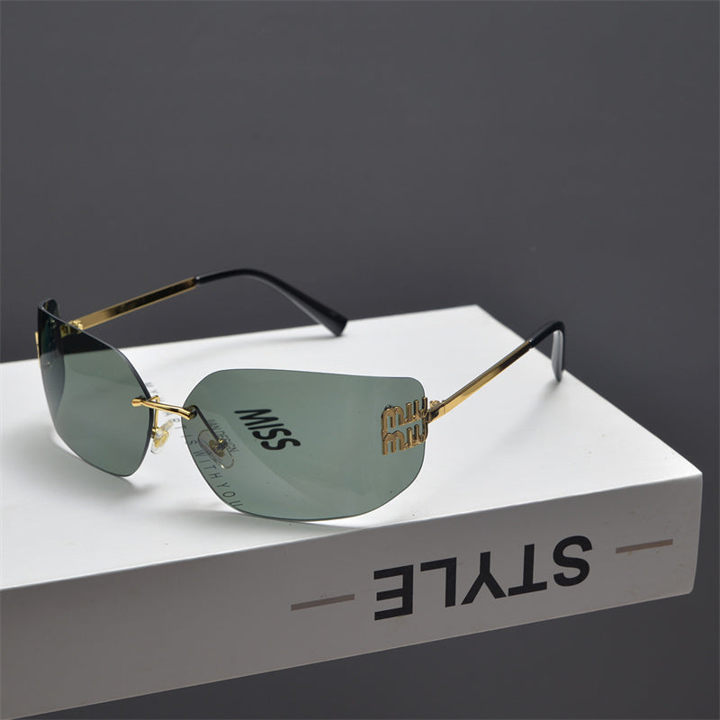 Rimless Gold-Tone Shield Sunglasses - draft