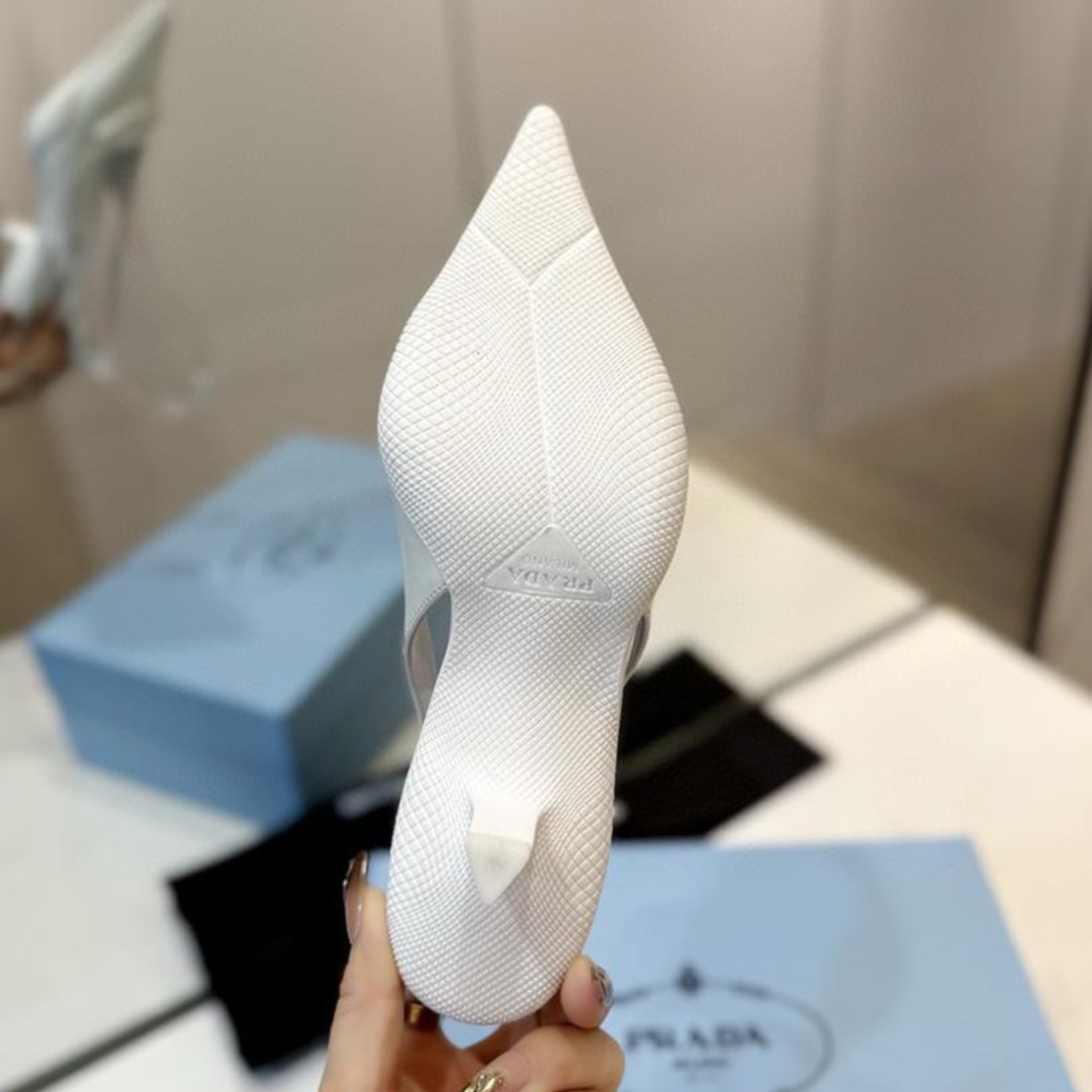 White Brushed Leather Slingback Pumps
