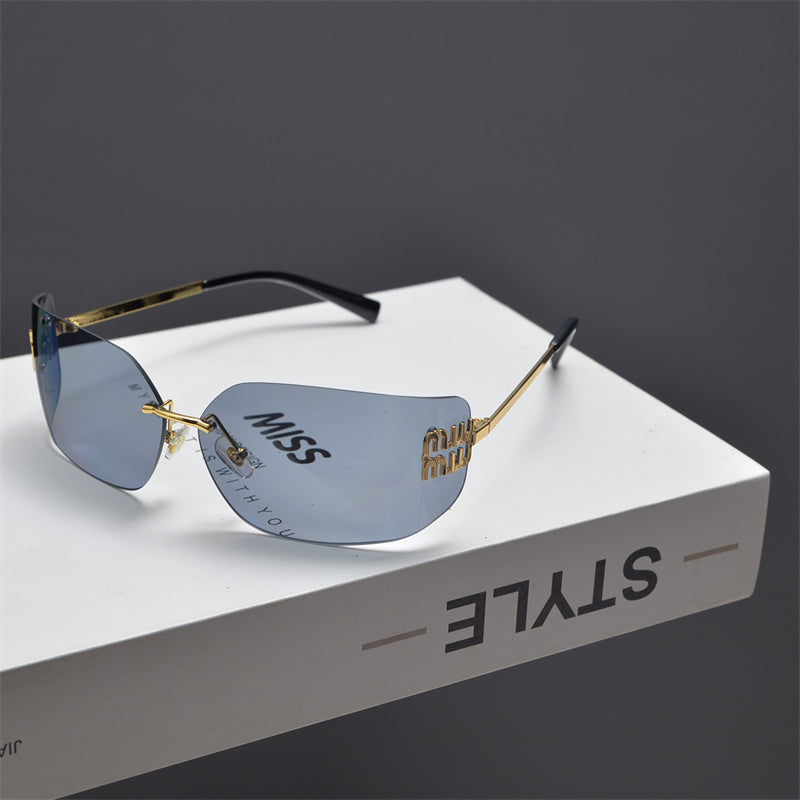 Rimless Gold-Tone Shield Sunglasses - draft