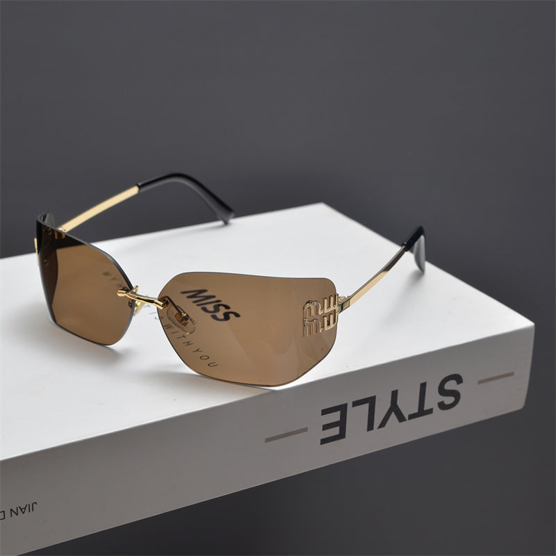 Rimless Gold-Tone Shield Sunglasses - draft
