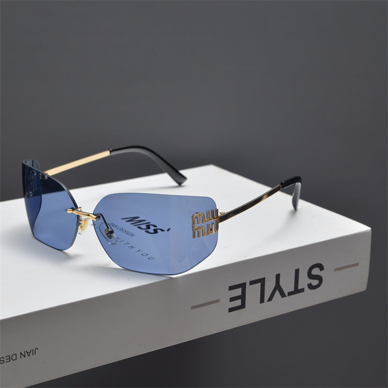 Rimless Gold-Tone Shield Sunglasses - draft