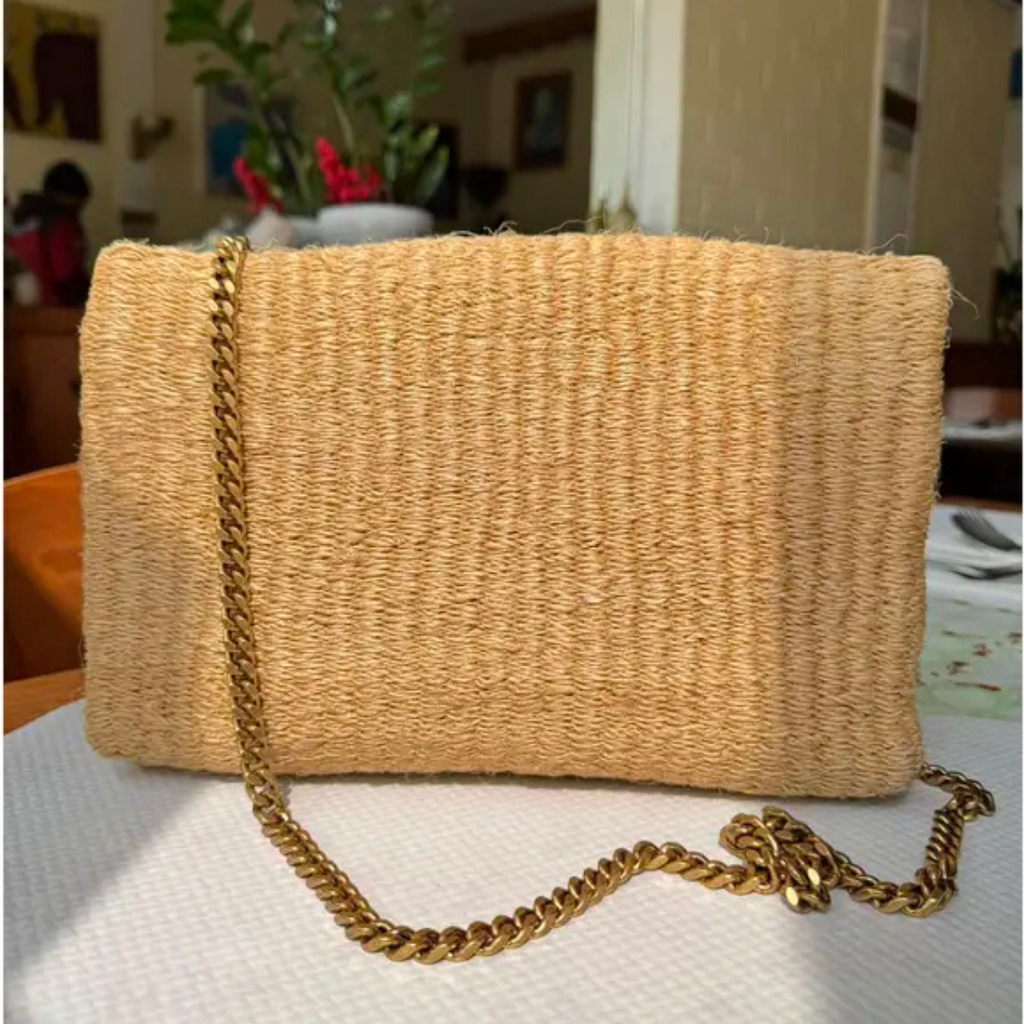 KM Shoulder Bag in Beige Raffia