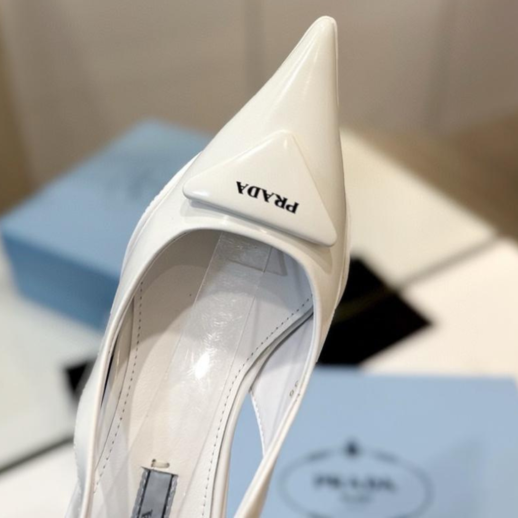 White Brushed Leather Slingback Pumps