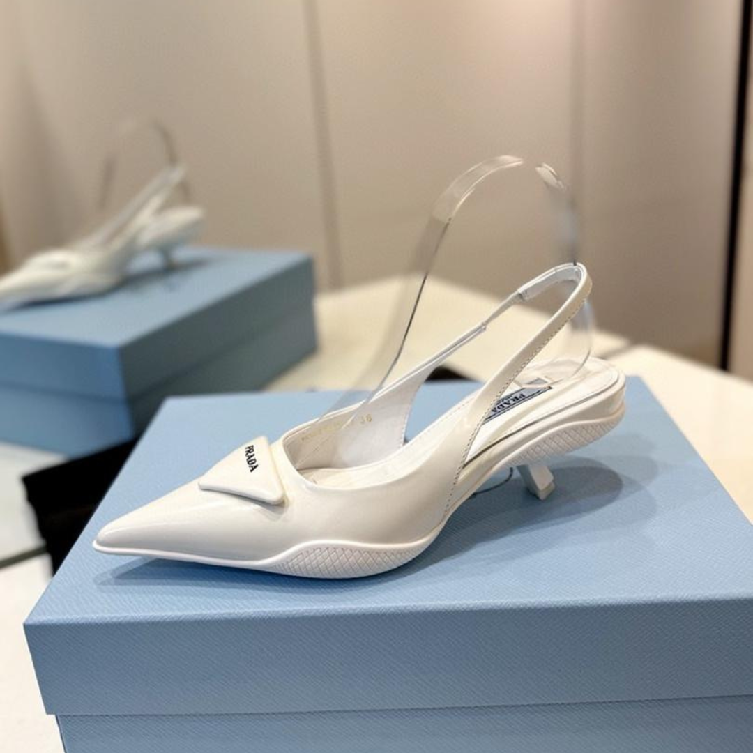 White Brushed Leather Slingback Pumps