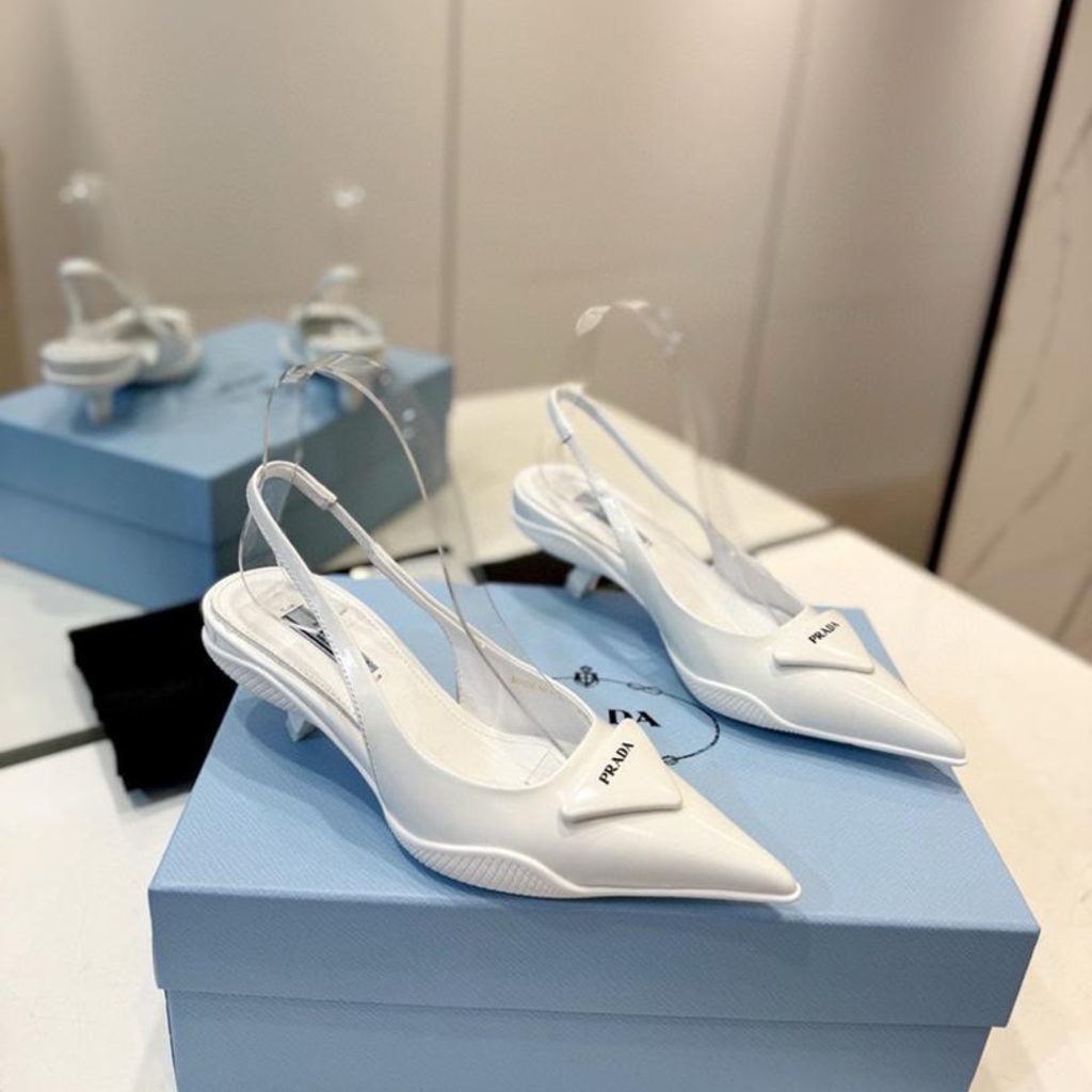 White Brushed Leather Slingback Pumps