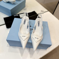 White Brushed Leather Slingback Pumps