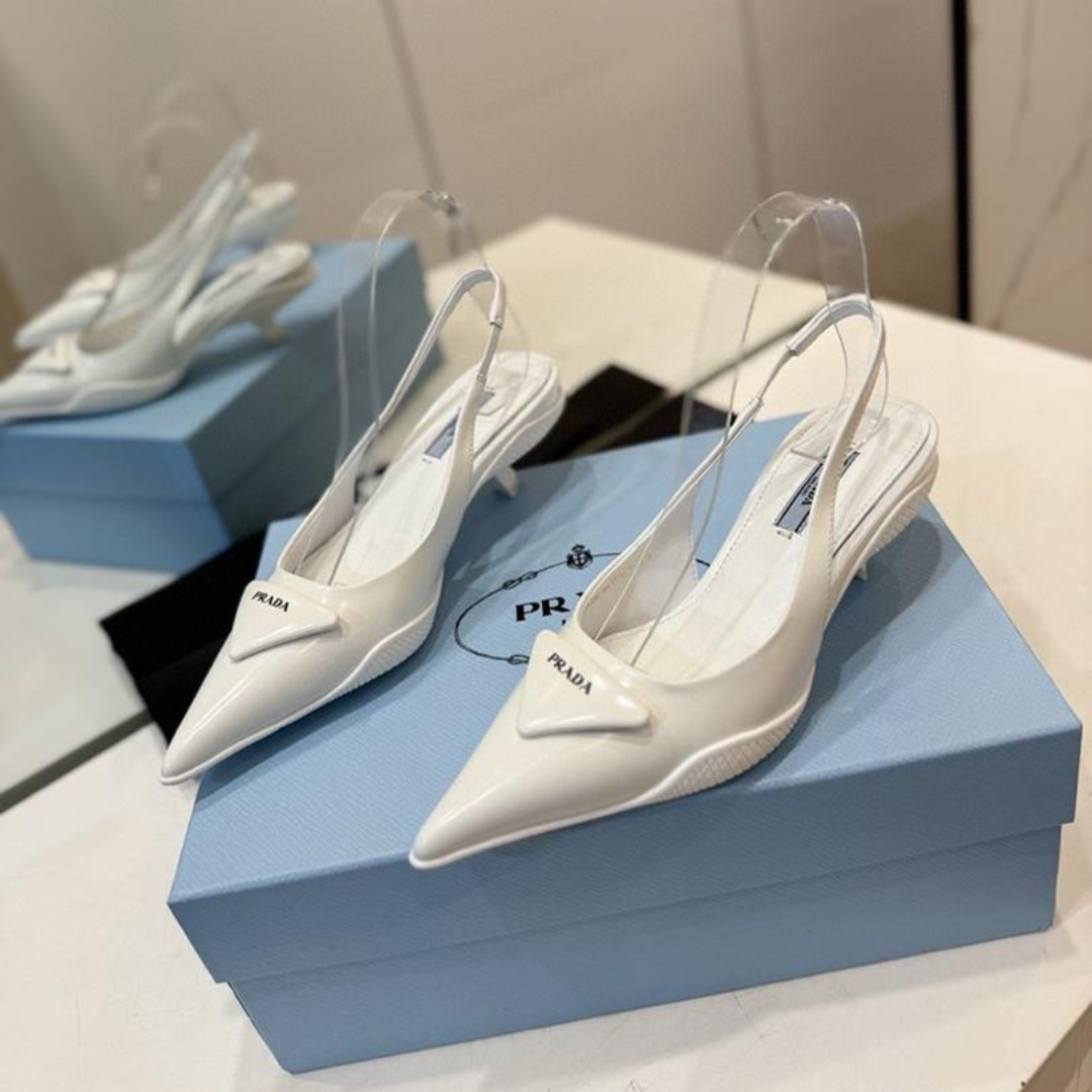 White Brushed Leather Slingback Pumps