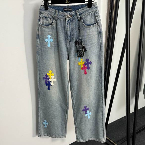 Relaxed Fit Embroidered Denim Jeans - draft