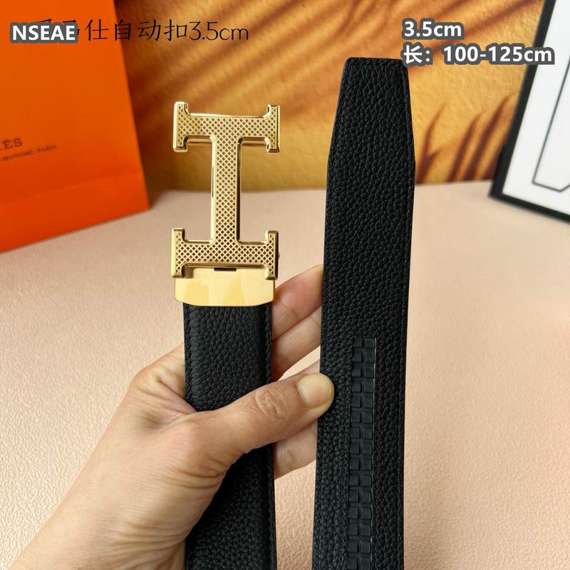 Automatic Buckle Leather Belt with Textured Metal Buckle - draft