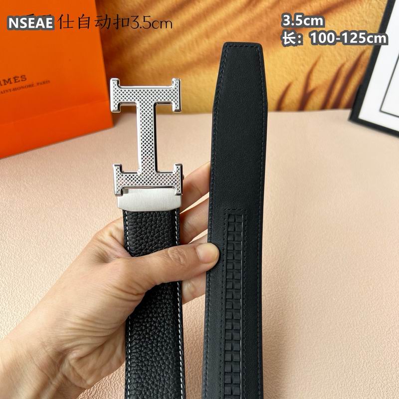 Automatic Buckle Leather Belt with Textured Metal Buckle - draft
