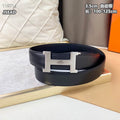Automatic Buckle Leather Belt with Textured Metal Buckle - draft