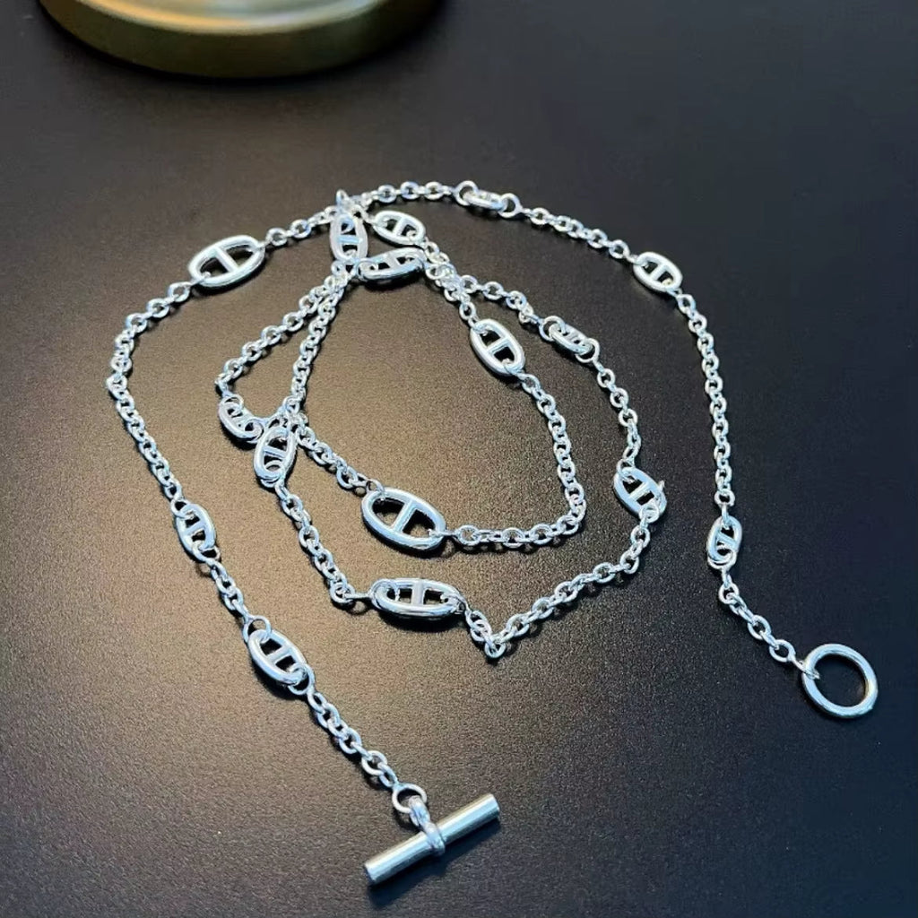 Layered Silver Chain Choker Necklace - draft
