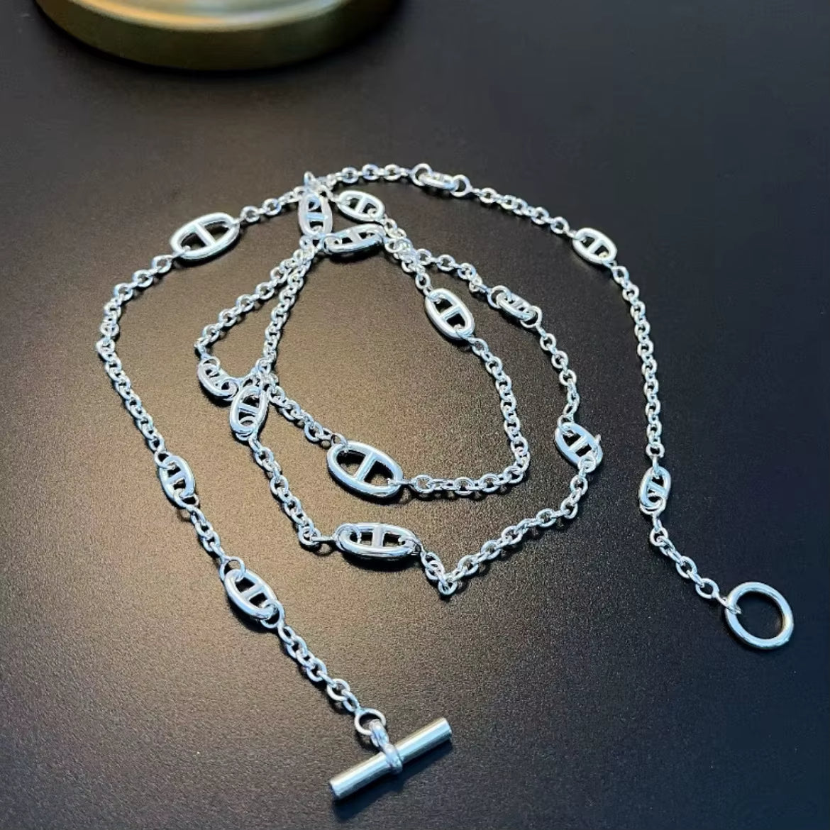 Layered Silver Chain Choker Necklace - draft