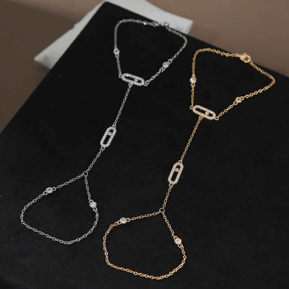 Link Hand Chain Bracelet with Crystal Detail - draft