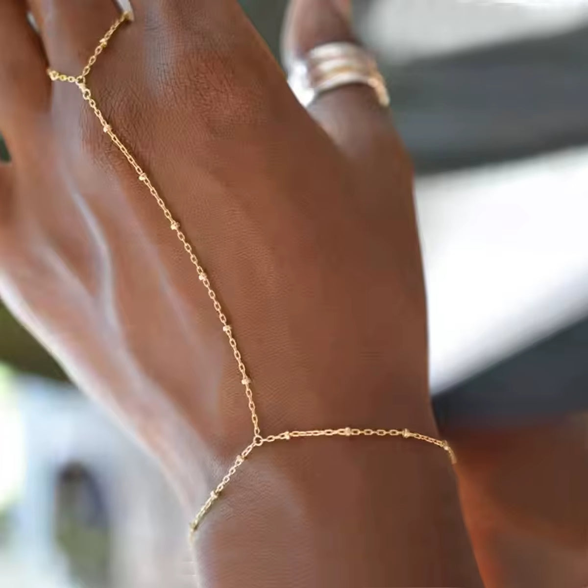 Minimal Hand Chain Bracelet with Ring Link - draft