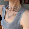 Layered Silver Chain Choker Necklace - draft