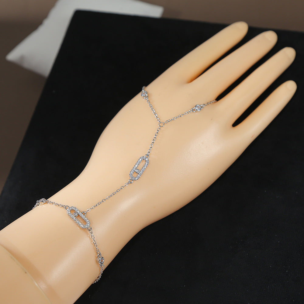 Link Hand Chain Bracelet with Crystal Detail - draft