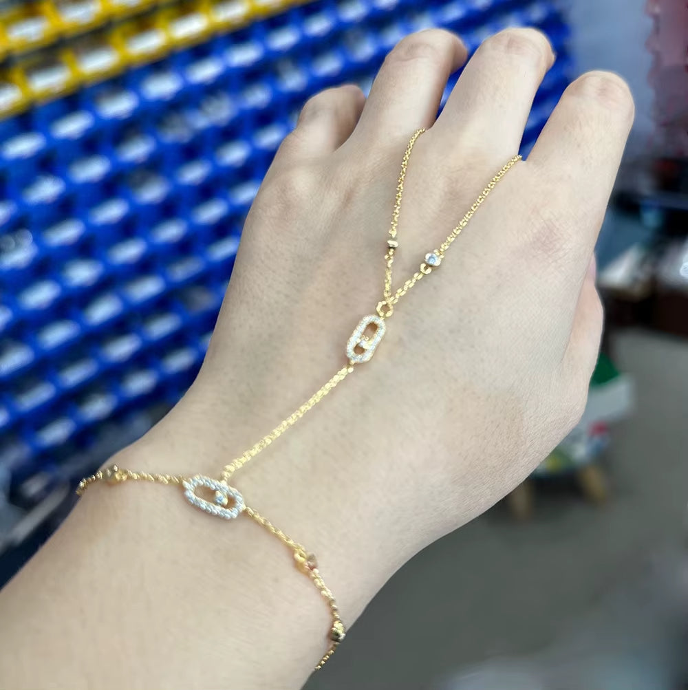 Link Hand Chain Bracelet with Crystal Detail - draft