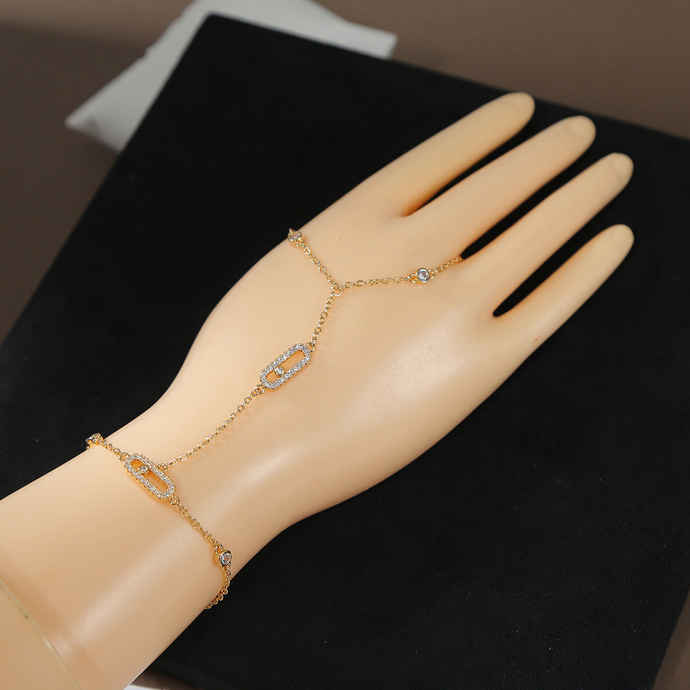 Link Hand Chain Bracelet with Crystal Detail - draft