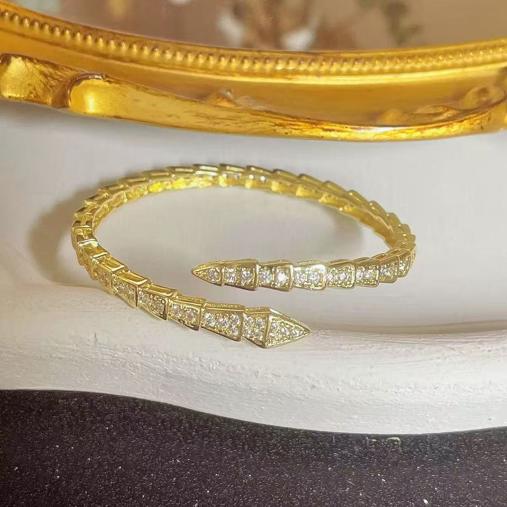 Gold Serpent Open Bangle Bracelet - draft