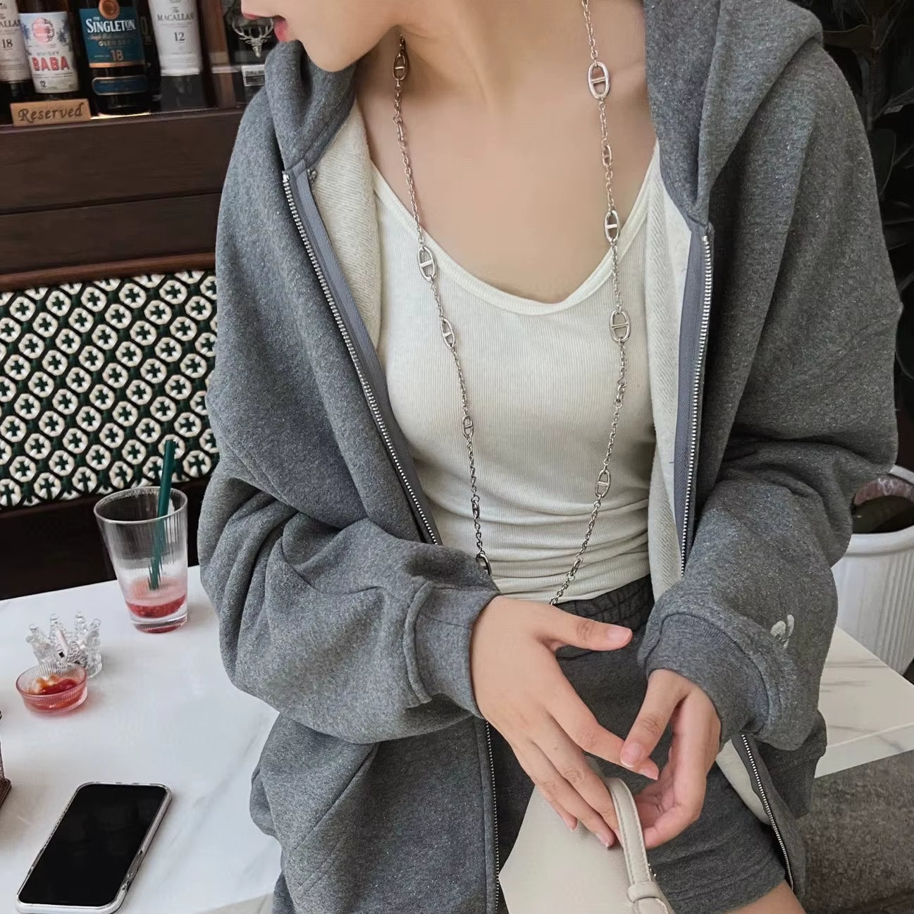 Layered Silver Chain Choker Necklace - draft