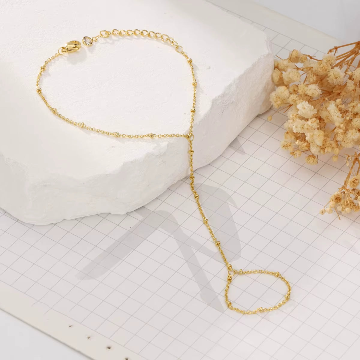 Minimal Hand Chain Bracelet with Ring Link - draft