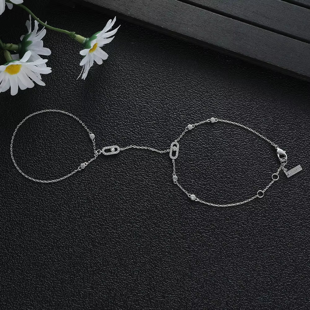 Link Hand Chain Bracelet with Crystal Detail - draft