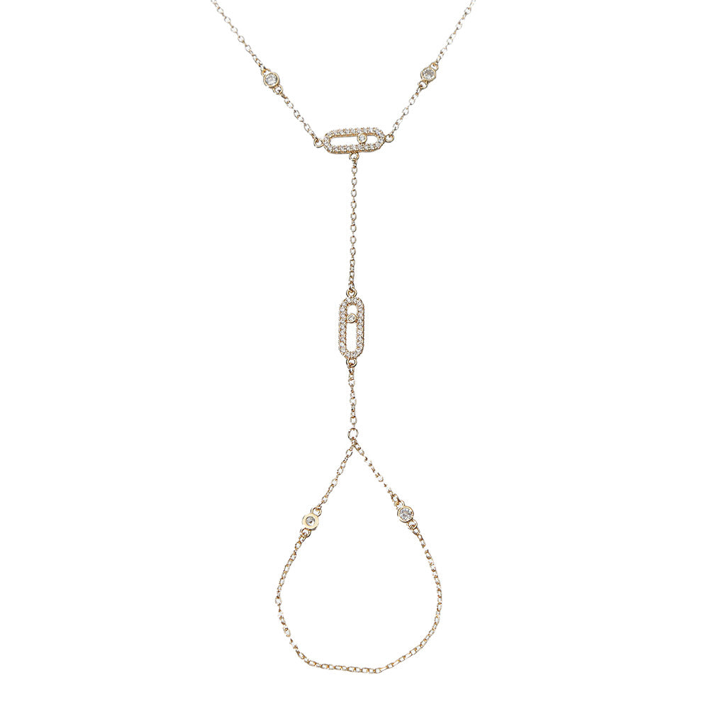 Link Hand Chain Bracelet with Crystal Detail - draft