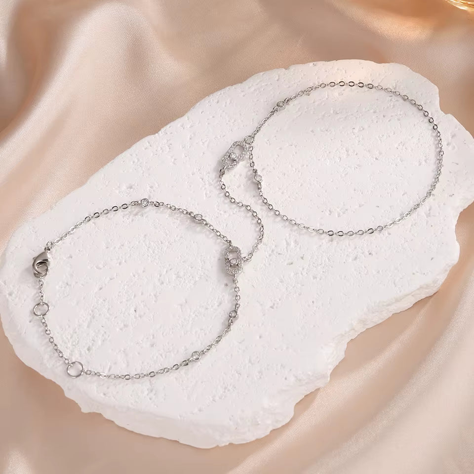 Link Hand Chain Bracelet with Crystal Detail - draft