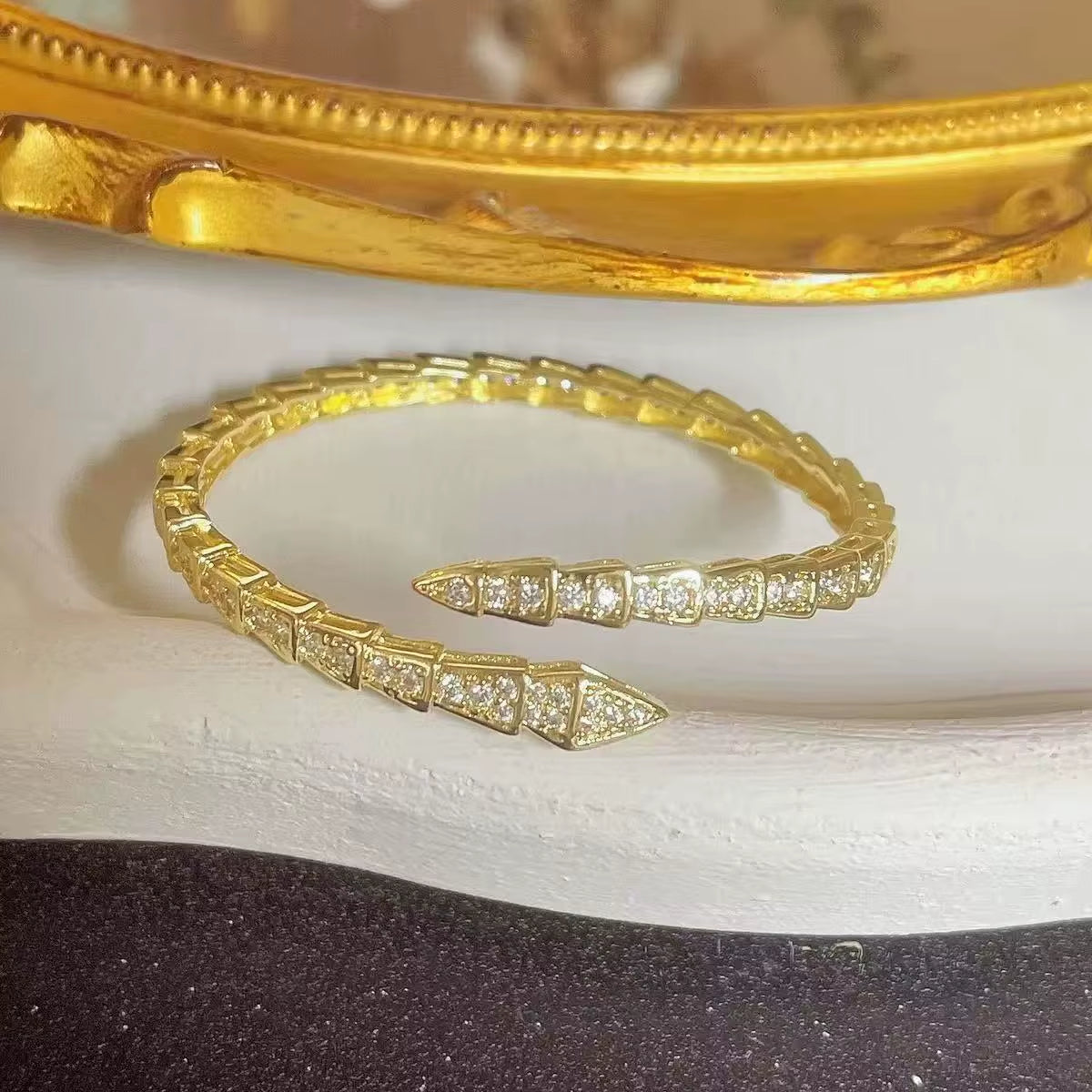 Gold Serpent Open Bangle Bracelet - draft