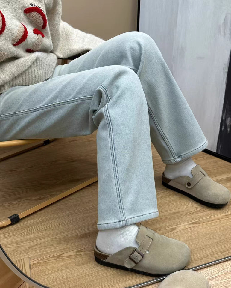 Fleece-Lined Denim Pants - draft