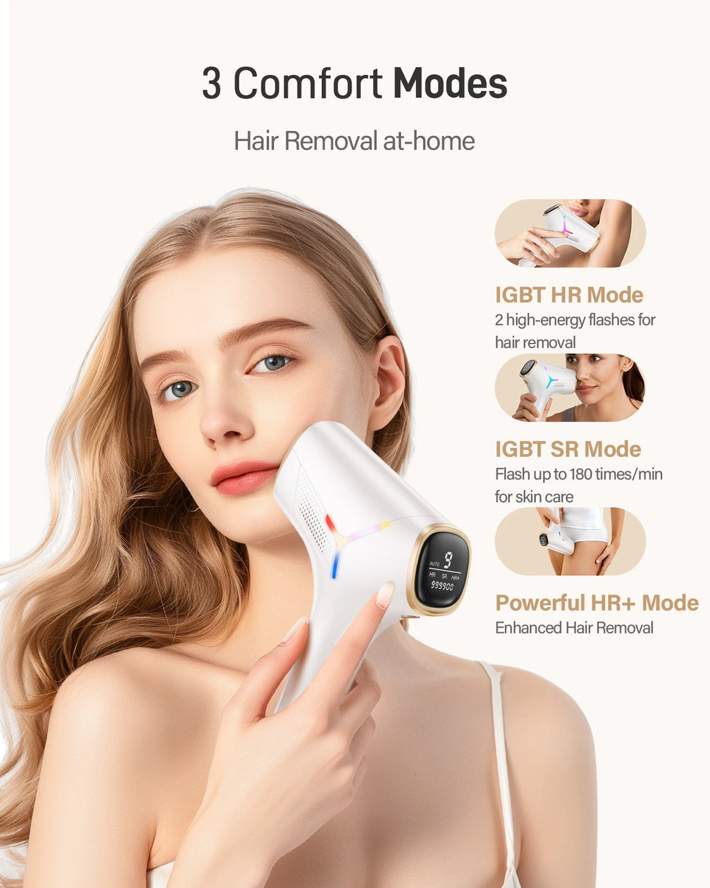 Velmont IPL Pro - 3 modos de uso para rostro, axilas y piernas