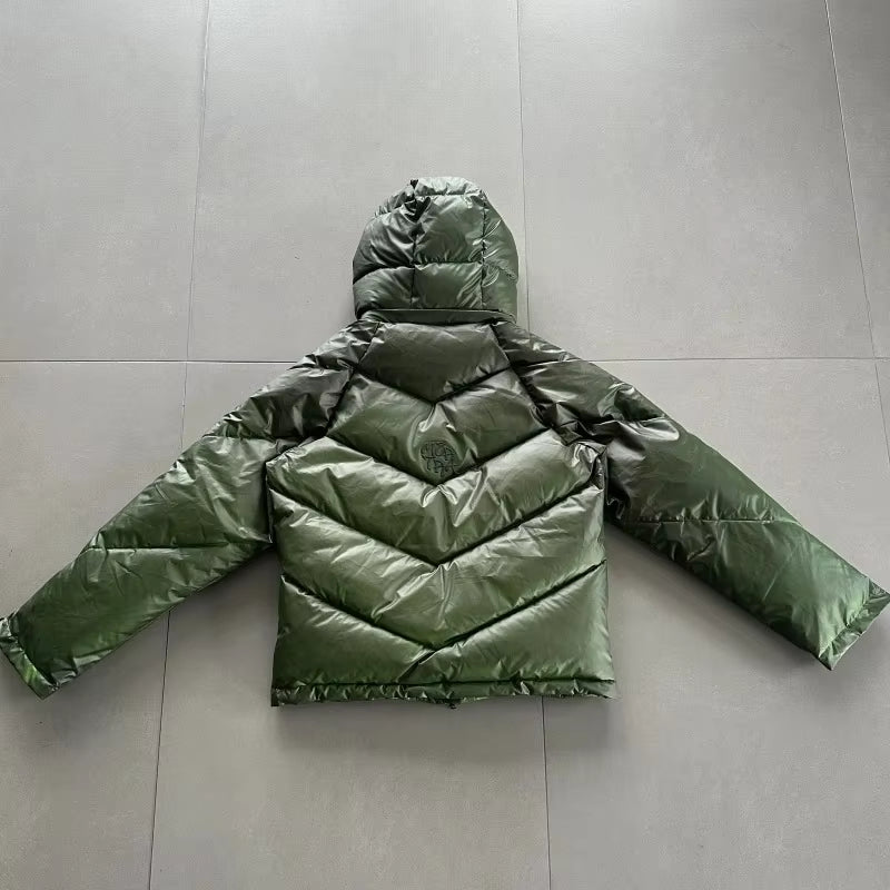 Hooded Glossy Puffer Jacket – Green - draft