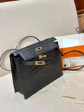 Mini 19 Black Croco Lookalike in Cowhide Leather
