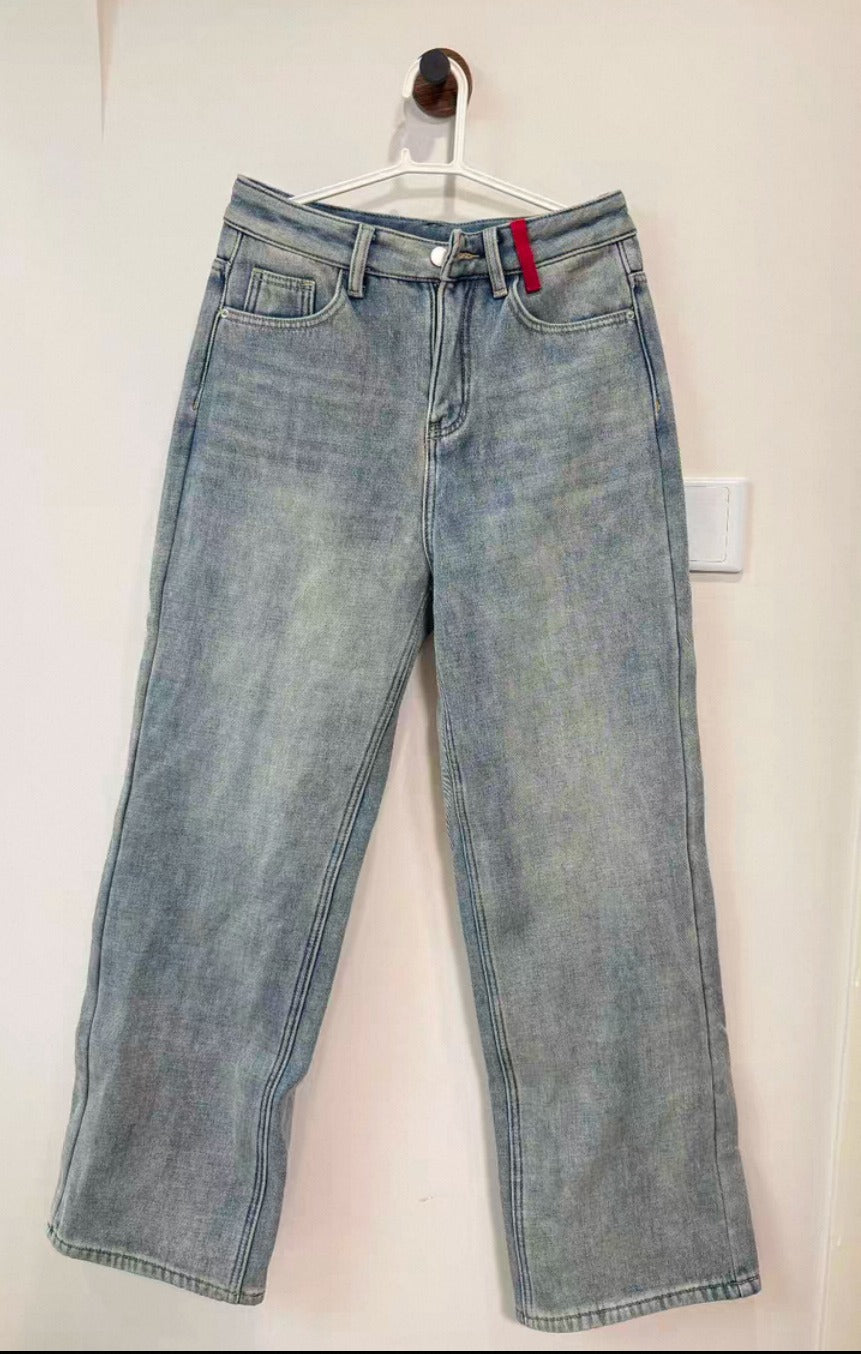Fleece-Lined Denim Pants - draft