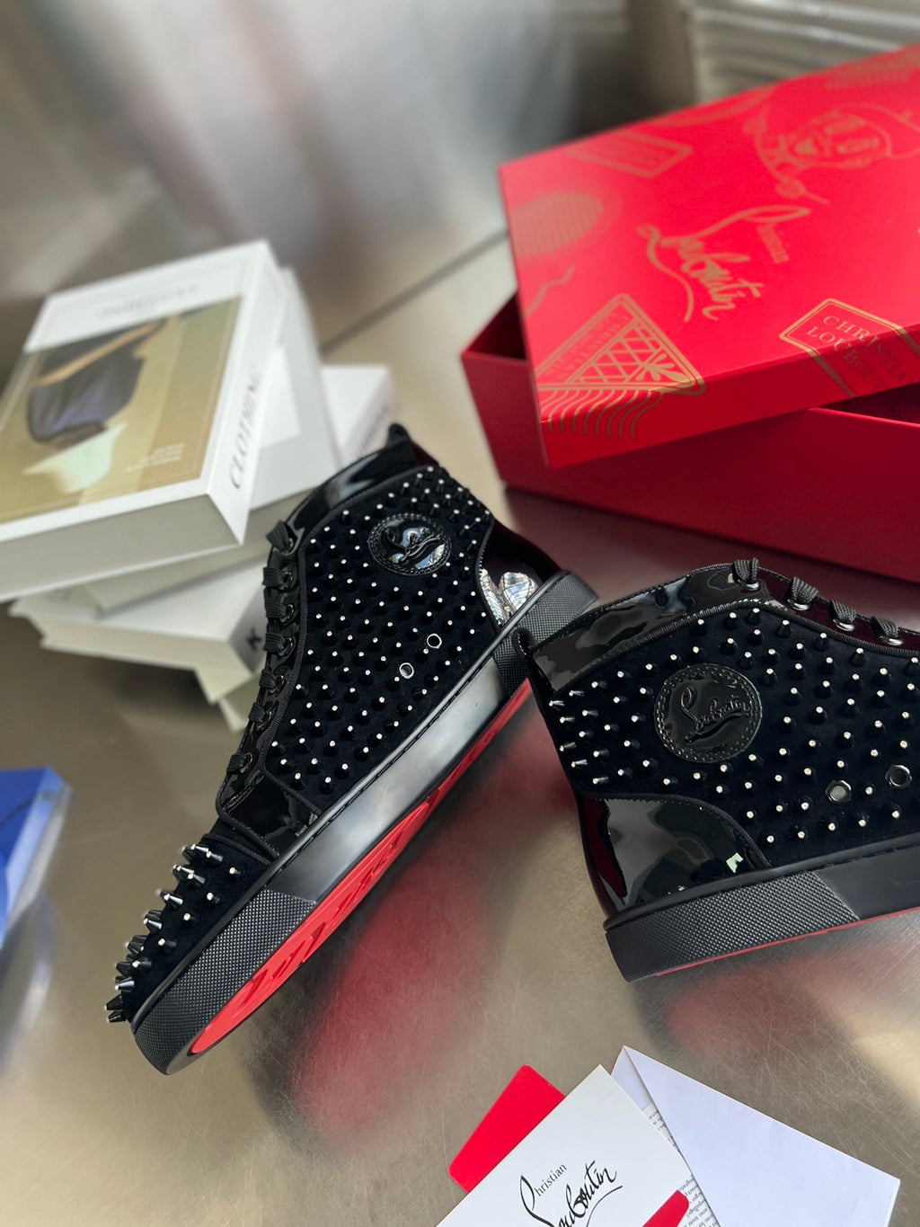 High-Top Black Diamond Studded Sneakers - draft